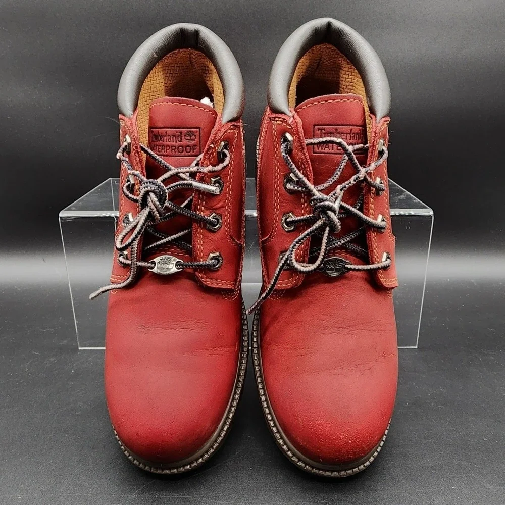 Timberland 8.5M Red Waterproof Leather Ankle Boots Gorpcore Work Streetwear